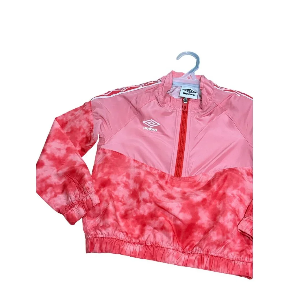 Umbro‎ Girls XS 4-5 Windbreaker Jacket Pink Ombre Tie Dye 1/4 Zip Top Classic 80
